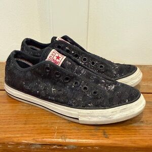 Converse One Star Black Sequin Slip On Sneakers Size 8